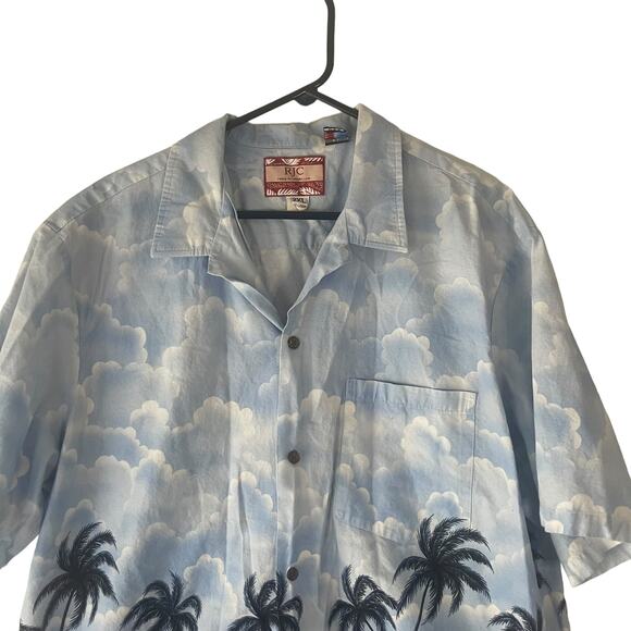 RJC Men's Size 2XL Hawaiian Palm Tree Vacation‎ Blue Button Up - Picture 2 of 9